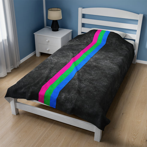 Grunge Polysexual Pride Flag Stripe Velveteen Plush Blanket