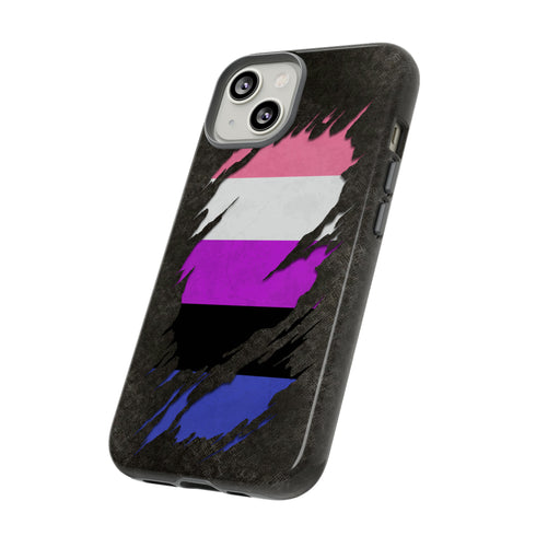 Genderfluid Pride Flag Ripped Reveal Tough Case