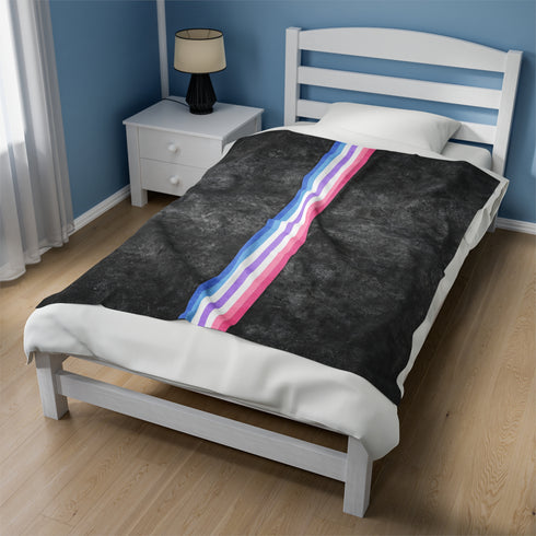 Grunge Bigender Pride Flag Stripe Velveteen Plush Blanket