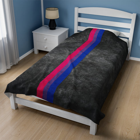 Grunge Bisexual Pride Flag Stripe Velveteen Plush Blanket