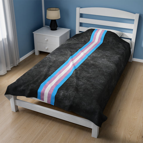 Grunge Transgender Pride Flag Stripe Velveteen Plush Blanket