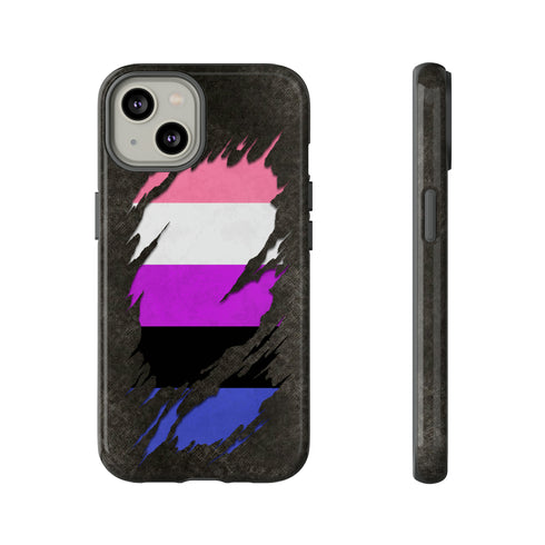 Genderfluid Pride Flag Ripped Reveal Tough Case