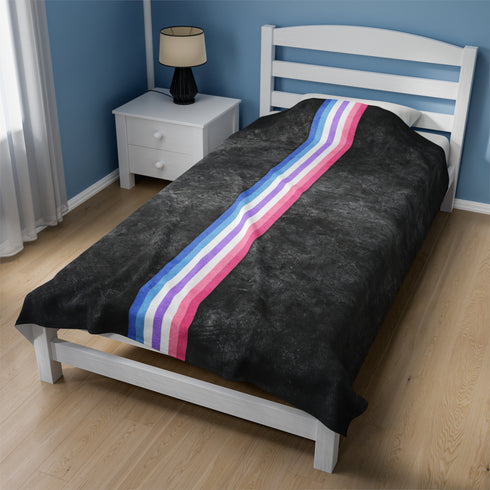 Grunge Bigender Pride Flag Stripe Velveteen Plush Blanket