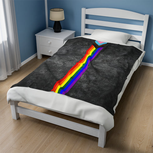 Grunge LGBTQ Progress Pride Flag Stripe Velveteen Plush Blanket