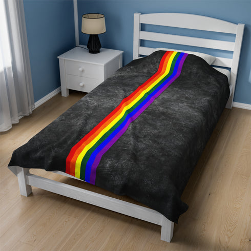 Grunge LGBTQ Rainbow Pride Flag Stripe Velveteen Plush Blanket