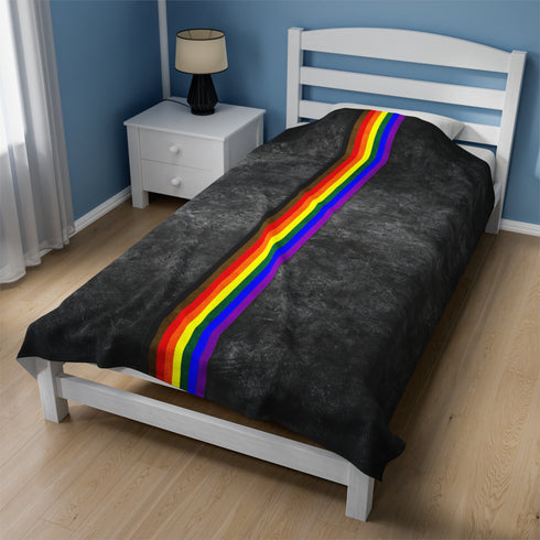 Grunge Philly LGBTQ Pride Flag Stripe Velveteen Plush Blanket