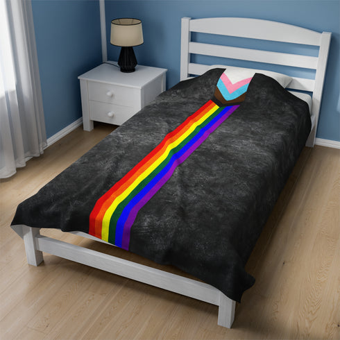 Grunge LGBTQ Progress Pride Flag Stripe Velveteen Plush Blanket