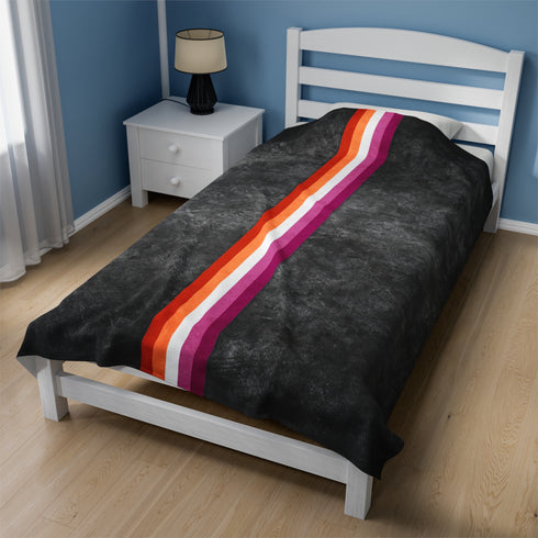Grunge Lesbian Pride Flag Stripe Velveteen Plush Blanket