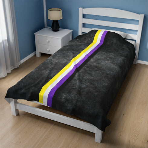 Grunge Nonbinary Pride Flag Stripe Velveteen Plush Blanket
