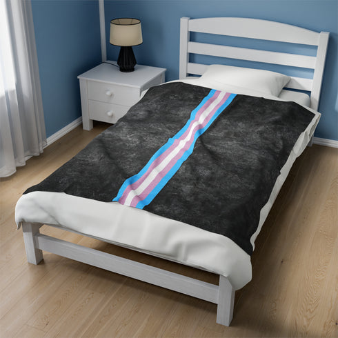 Grunge Transgender Pride Flag Stripe Velveteen Plush Blanket