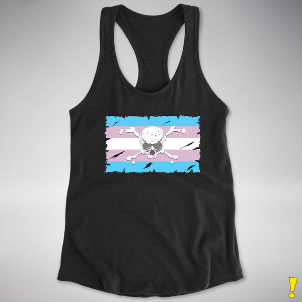 Transgender Pride Pirate Flag Racerback Tank - Black