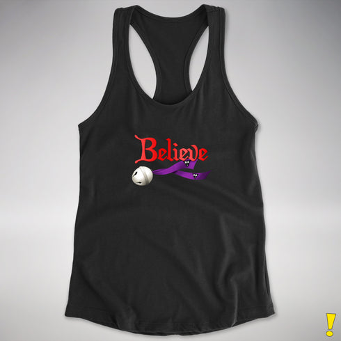 Believe Lesbian Labrys Pride Flag Jingle Bell Racerback Tank - Black