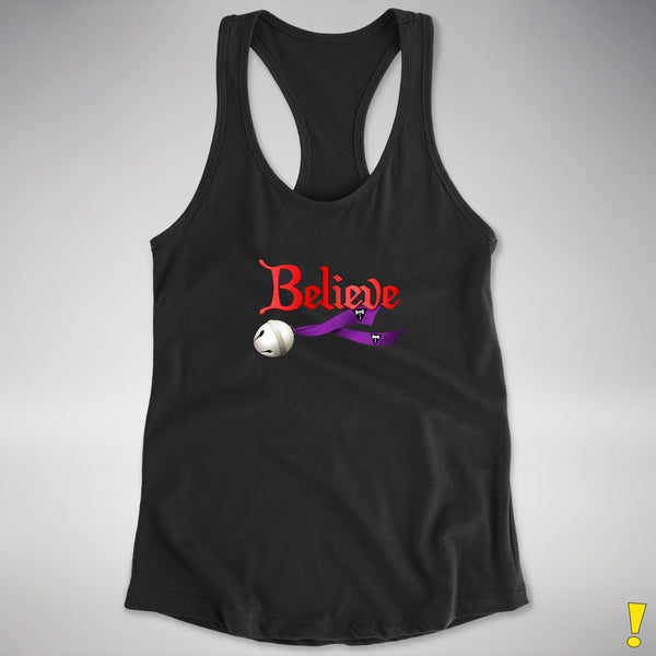 Believe Lesbian Labrys Pride Flag Jingle Bell Racerback Tank - Black