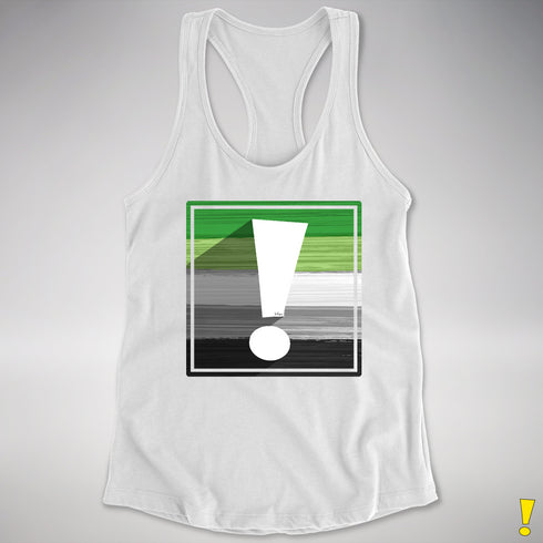 Aromantic Pride Flag Exclamation Point Racerback Tank - White