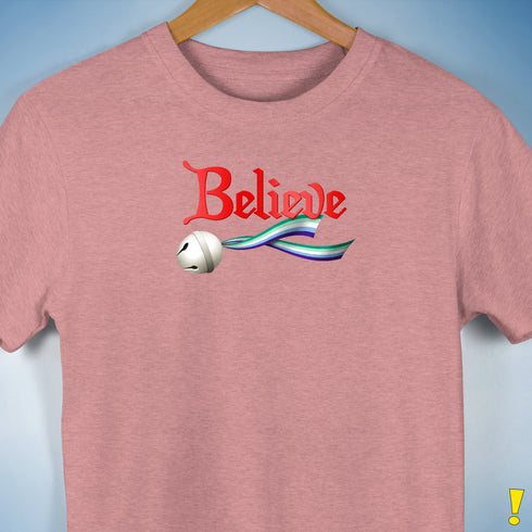 Believe Gay Male Pride Flag Jingle Bell Premium Unisex T-Shirt - Mauve Heather