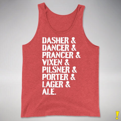 Santa's Reindeer Beer List Tank Top - Red Triblend