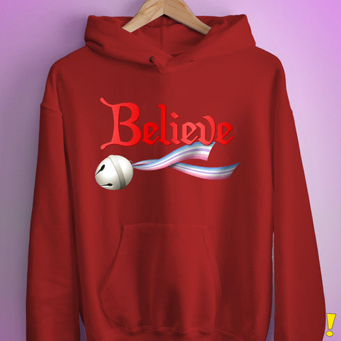 Believe Bigender Pride Flag Jingle Bell Hoodie - Red