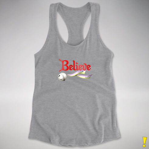 Believe Twink Pride Flag Jingle Bell Racerback Tank - Heather Grey