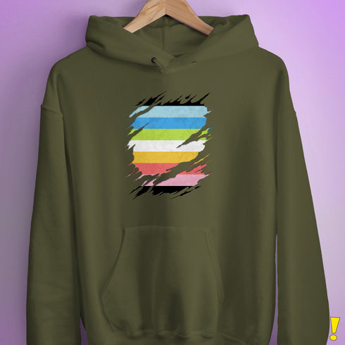 Queer Pride Flag Ripped Reveal Hoodie