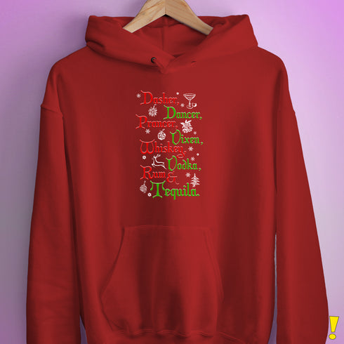 Santa's Reindeer and Drinks Hoodie - Red