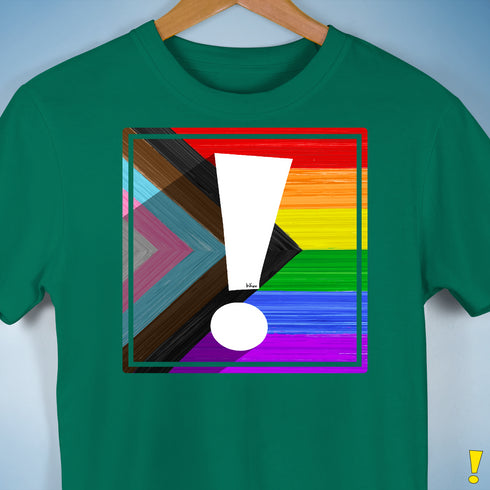 LGBTQ Progress Pride Flag Exclamation Point Premium Unisex T-Shirt - Kelly Green