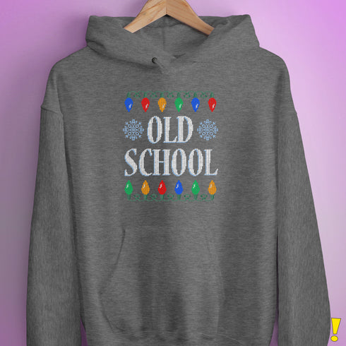 Old School Ugly Christmas Sweater Hoodie - Grey Heather