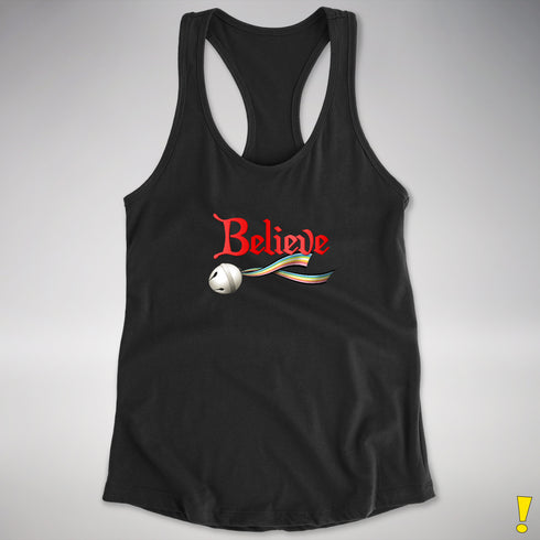 Believe Queer Pride Flag Jingle Bell Racerback Tank - Black