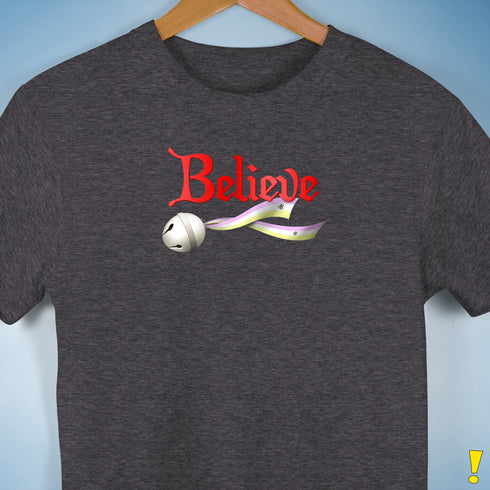 Believe Twink Pride Flag Jingle Bell Premium Unisex T-Shirt - Dark Grey Heather