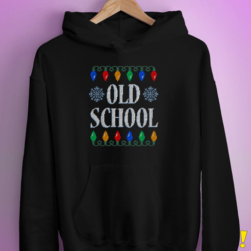 Old School Ugly Christmas Sweater Hoodie - Black