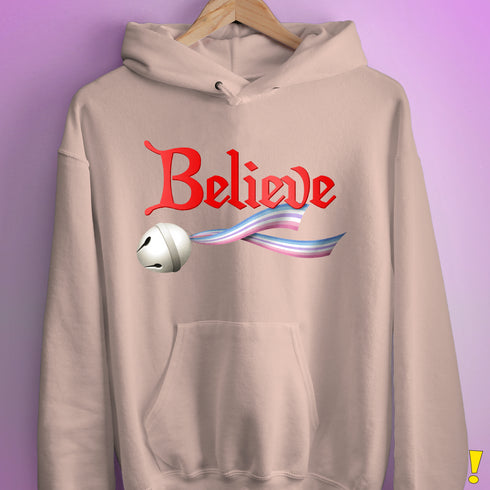 Believe Bigender Pride Flag Jingle Bell Hoodie - Light Pink