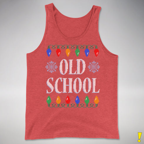 Old School Ugly Christmas Sweater Tank Top - Red Triblend