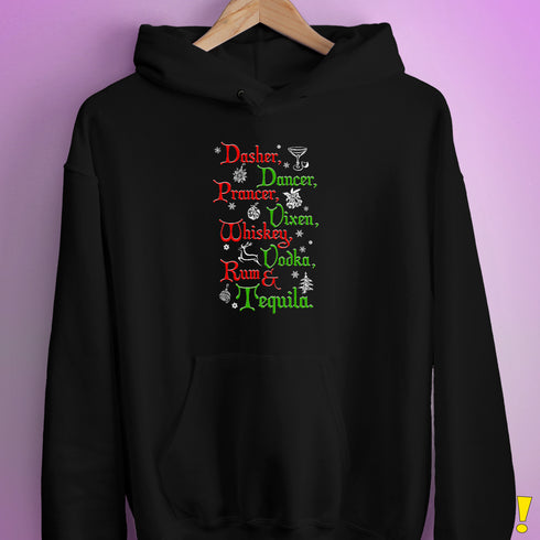 Santa's Reindeer and Drinks Hoodie - Black