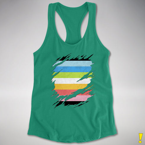 Queer Pride Flag Ripped Reveal Racerback Tank