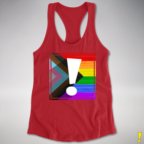 LGBTQ Progress Pride Flag Exclamation Point Racerback Tank
