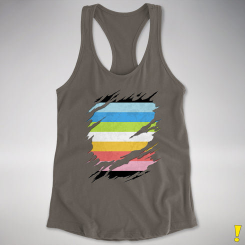 Queer Pride Flag Ripped Reveal Racerback Tank
