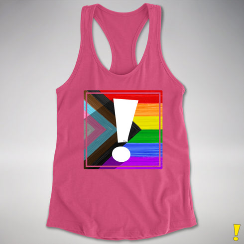 LGBTQ Progress Pride Flag Exclamation Point Racerback Tank