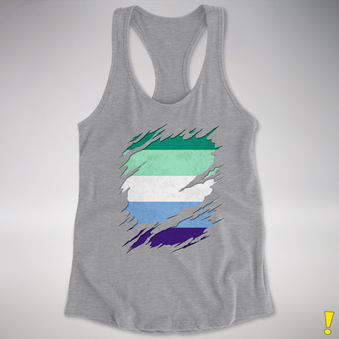 Gay Male Pride Flag Ripped Reveal Racerback Tank