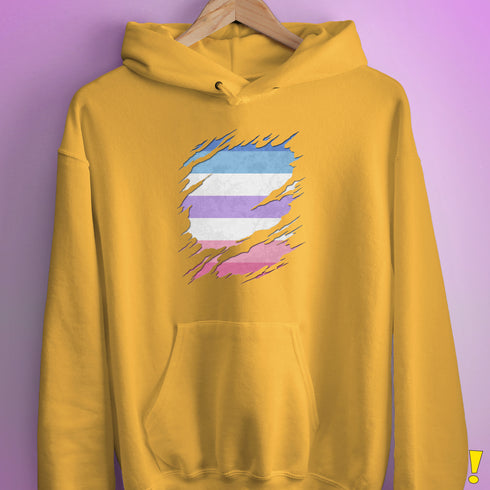 Bigender Pride Flag Ripped Reveal Hoodie