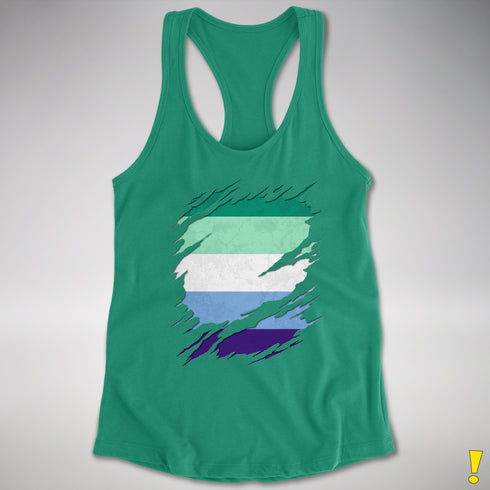 Gay Male Pride Flag Ripped Reveal Racerback Tank
