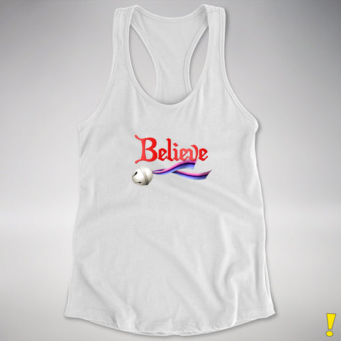 Believe Omnisexial Pride Flag Jingle Bell Racerback Tank - White