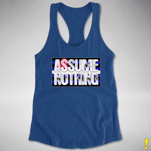Assume Nothing Leather Pride Flag Racerback Tank