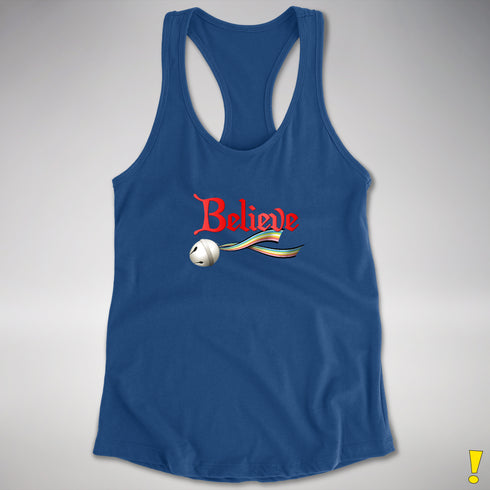 Believe Queer Pride Flag Jingle Bell Racerback Tank - Royal