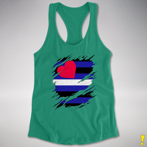 Leather Pride Flag Ripped Reveal Racerback Tank