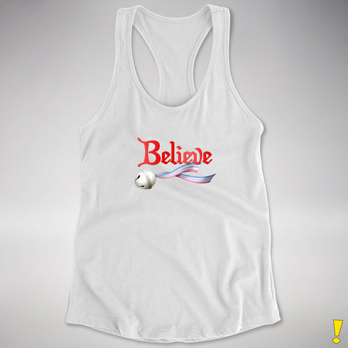Believe Bigender Pride Flag Jingle Bell Racerback Tank - White