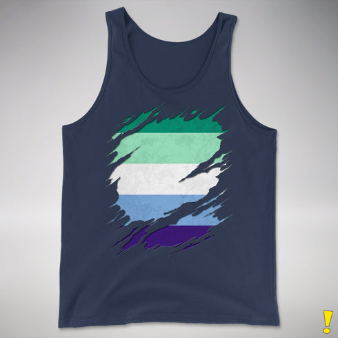 Gay Male Pride Flag Ripped Reveal Premium Tank Top