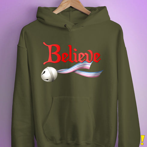 Believe Bigender Pride Flag Jingle Bell Hoodie - Army