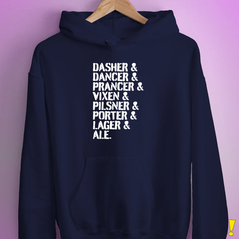 Santa's Reindeer Beer List Hoodie - Navy