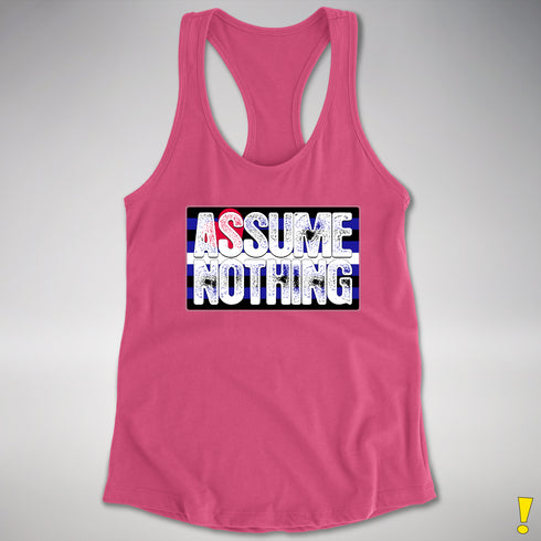Assume Nothing Leather Pride Flag Racerback Tank