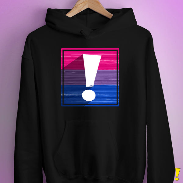 Bisexual Pride Flag Exclamation Point Hoodie - Black