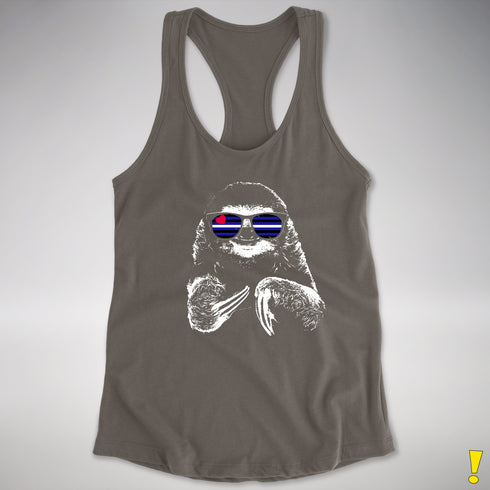 Pride Sloth Leather Flag Sunglasses Racerback Tank